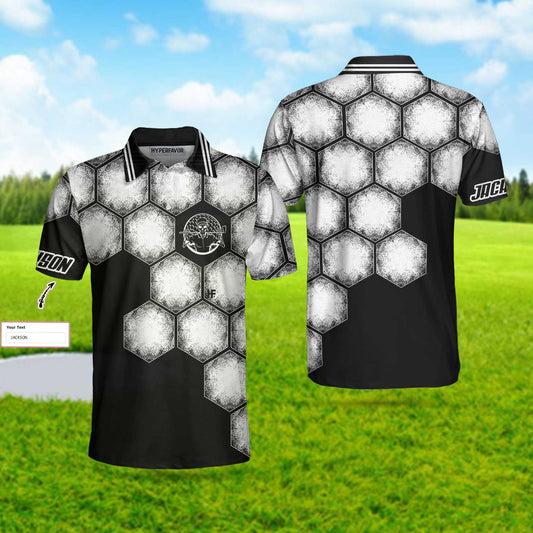 Personalized Golf Ball Black White Polo Shirt, Best Custom Polo Shirt For Golf Players, Cool Golfing Shirt