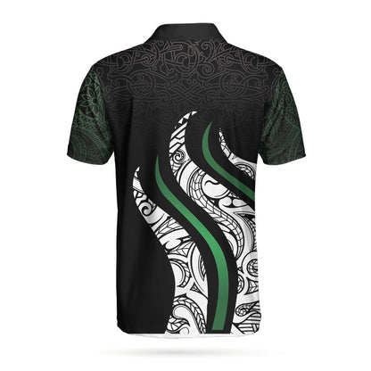 Personalized Golf Polo Shirt, Black And Green Abstract Pattern Custom Polo Shirt, Golf Gift For Male Golfers