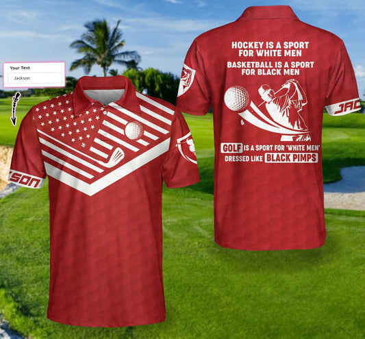 Men Polo Shirt, Personalized Shirt For Golfers - Black Pimps Sunday Red American Flag Golf Custom Polo Shirt