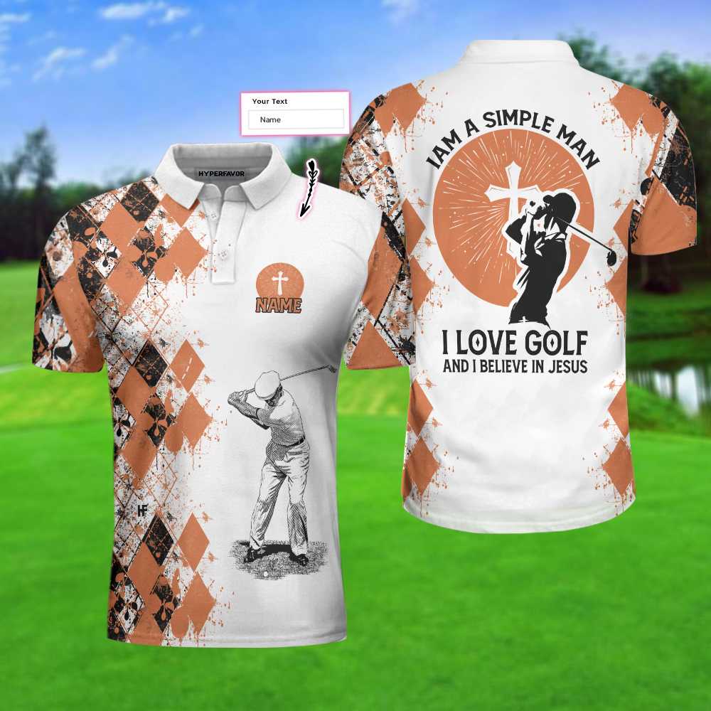 Personalized Argyle Pattern Golf Men Polo Shirt, Golf I Am A Simple Man Custom Shirt For Male, Unique Male Golf Gift