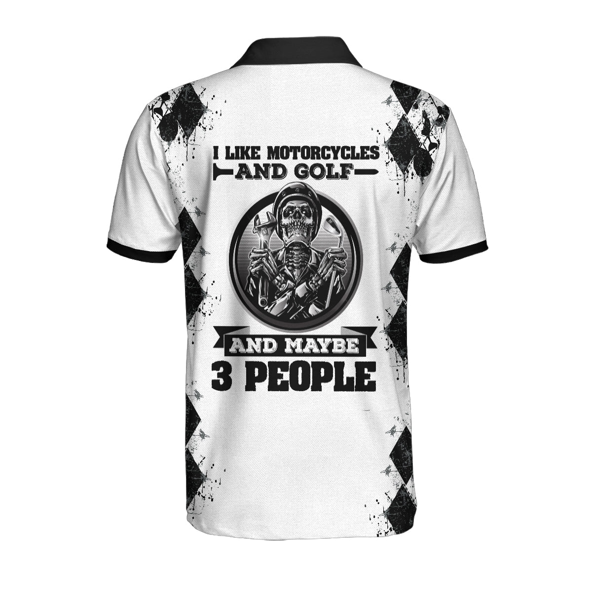 Golf I Like Motorcycles Polo Shirt, Black And White Argyle Pattern Polo Shirt, Best Golf Shirt For Golfers