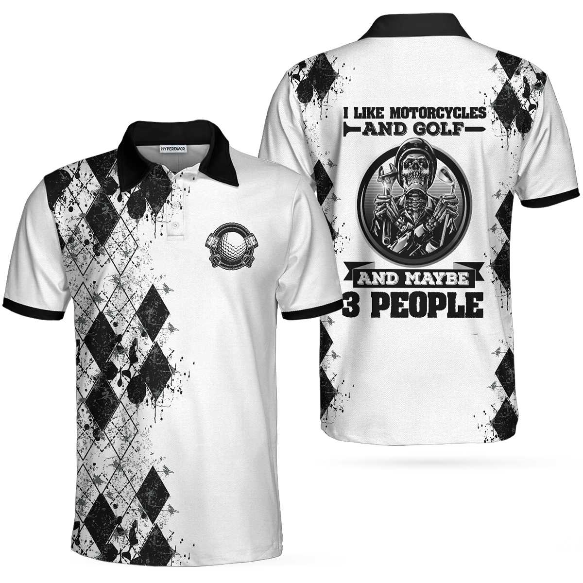 Golf I Like Motorcycles Polo Shirt, Black And White Argyle Pattern Polo Shirt, Best Golf Shirt For Golfers