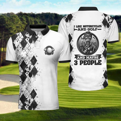 Golf I Like Motorcycles Polo Shirt, Black And White Argyle Pattern Polo Shirt, Best Golf Shirt For Golfers