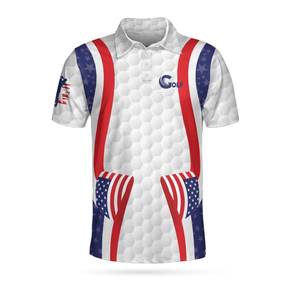 Symmetric Curve American Flag Golf Pattern Polo Shirt, USA Golf Polo Shirt, Patriotic Golf Shirt For Men - Best Gift For Golf Lovers