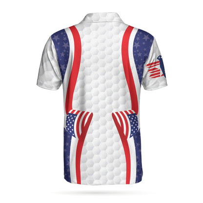 Symmetric Curve American Flag Golf Pattern Polo Shirt, USA Golf Polo Shirt, Patriotic Golf Shirt For Men - Best Gift For Golf Lovers