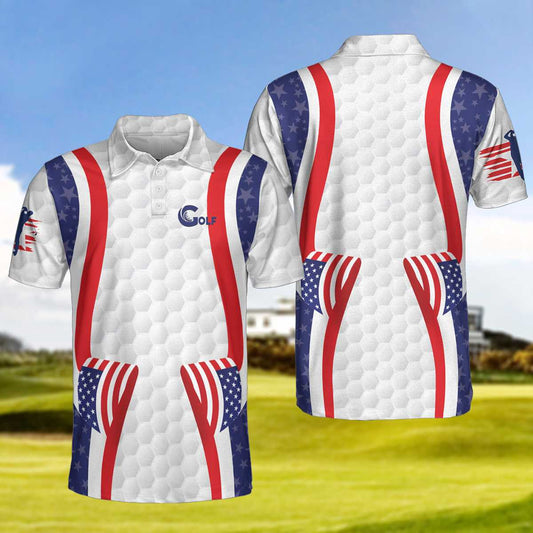Symmetric Curve American Flag Golf Pattern Polo Shirt, USA Golf Polo Shirt, Patriotic Golf Shirt For Men - Best Gift For Golf Lovers