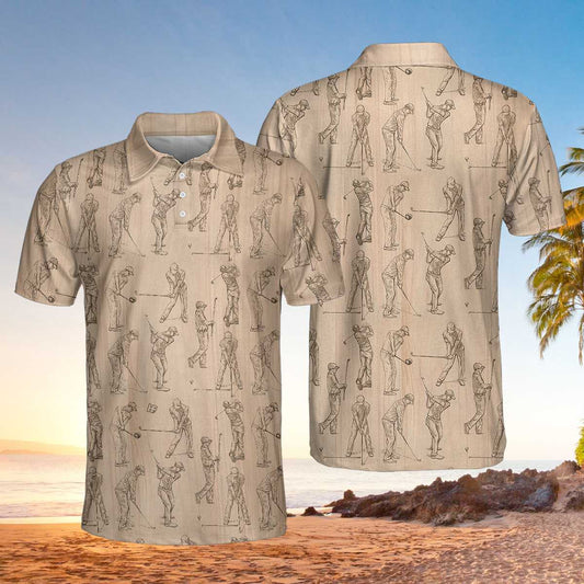 Golfer Pencil Painting Men Polo Shirt, Golfer Sketching Pattern Polo Shirt, Best Golf Shirt For Men, Best Gift For Golfers