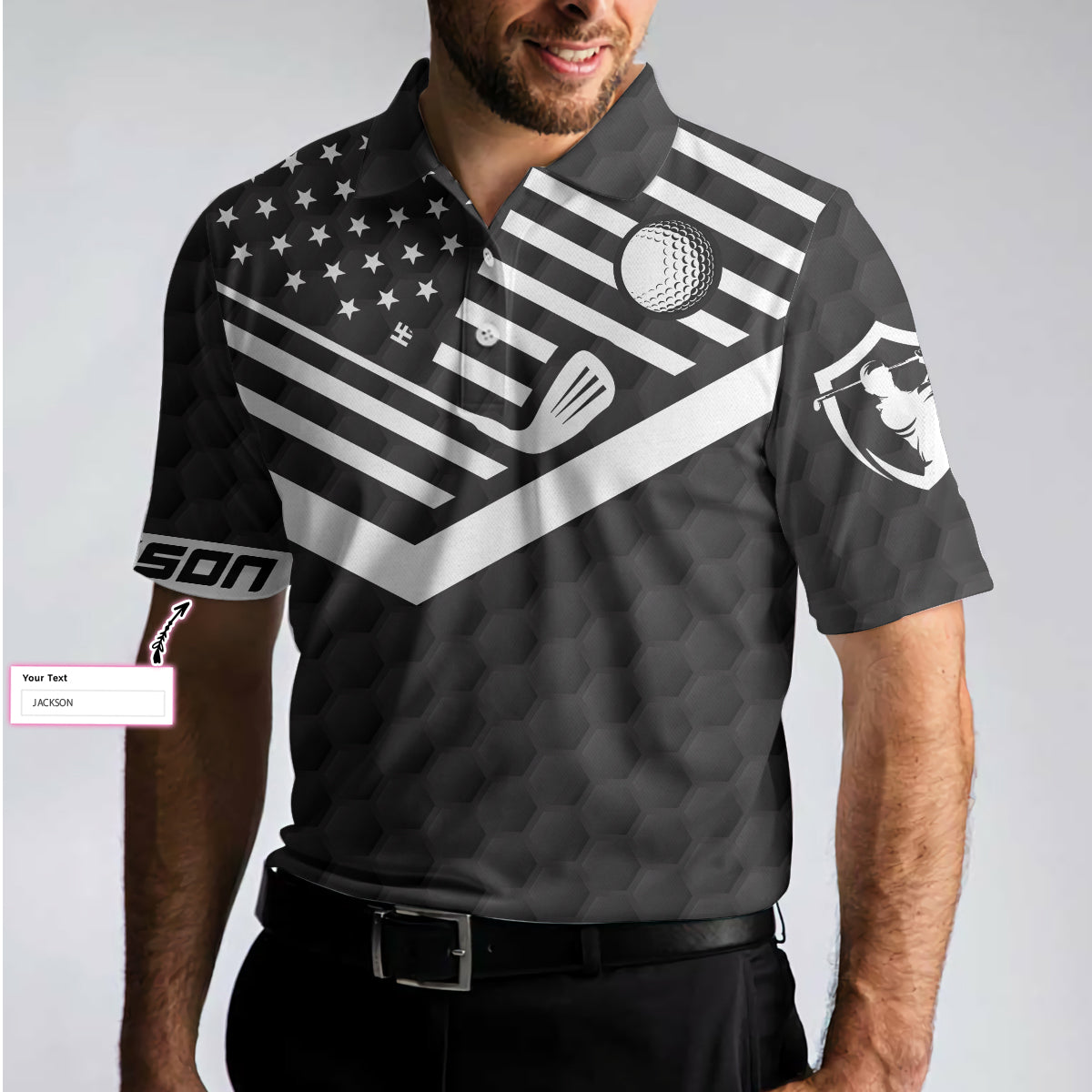 Golfing Instructions Custom Men Polo Shirt, Personalized Black American Flag Polo Shirt, Cool Golf Shirt For Men, Best Gift For Golfers