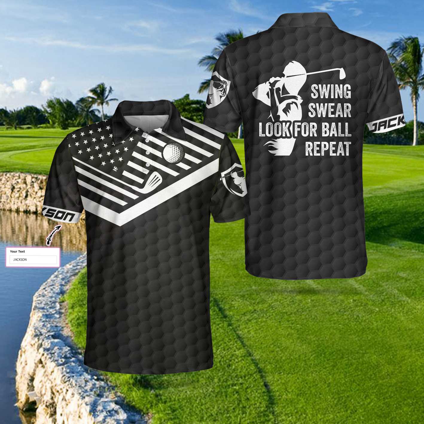 Golfing Instructions Custom Men Polo Shirt, Personalized Black American Flag Polo Shirt, Cool Golf Shirt For Men, Best Gift For Golfers