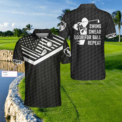 Golfing Instructions Custom Men Polo Shirt, Personalized Black American Flag Polo Shirt, Cool Golf Shirt For Men, Best Gift For Golfers
