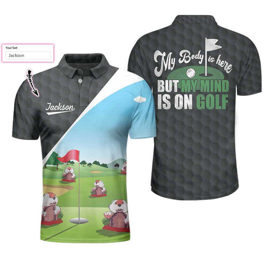 Gopher My Mind Is On Golf Custom Men Polo Shirt, Personalized Golf Shirt For Men, Cool Gift For Golfers
