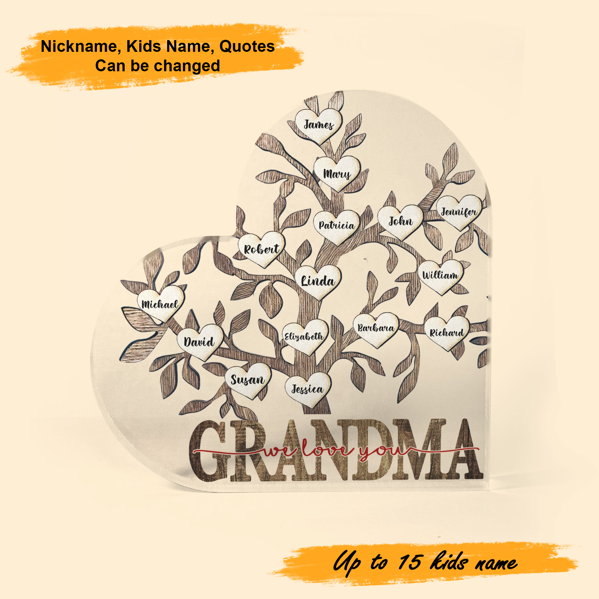 Mother's Day Grandma We Love You, Personalized Heart Shaped Acrylic Plaque - Custom Name Gifts For Grandma, Nana, Mother, Mom, Mama, Gigi