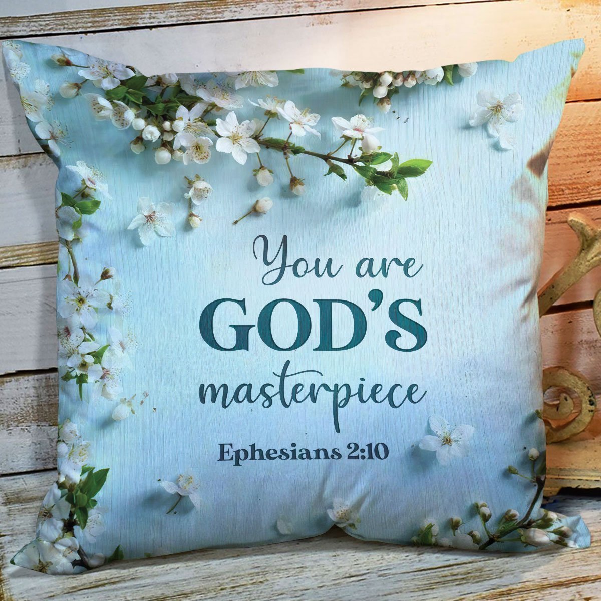 Bible Verse Pillow - Scripture Pillow - God Pillow -  You Are Gods Masterpiece - Beautiful Flower Christian Pillow