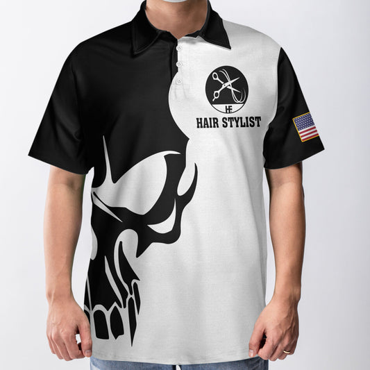 Hair Stylist Proud Skull Men Polo Shirt, If You Think You Can Do My Job Skull Polo Shirt, Hair Stylist Shirt For Men