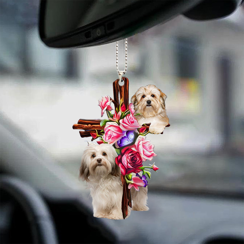 Havanese Roses and Jesus Ornament - Dog Car Hanging Ornament - Gift For Dog Mom, Dog Lover, Dog Owner