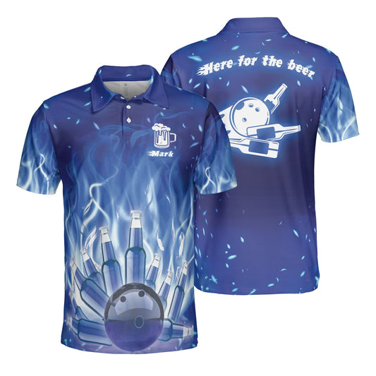 Personalized Golf Ball Blue Fire Men Polo Shirt, Here For The Beer Custom Polo Shirt, Best Gift For Men