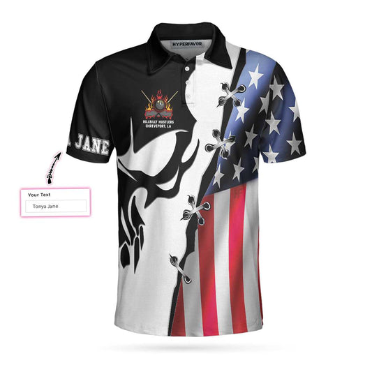 Personalized American Flag Billiards Men Polo Shirt, Hillbilly Hustlers Custom Polo Shirt, Best Gift For Billiards Lovers