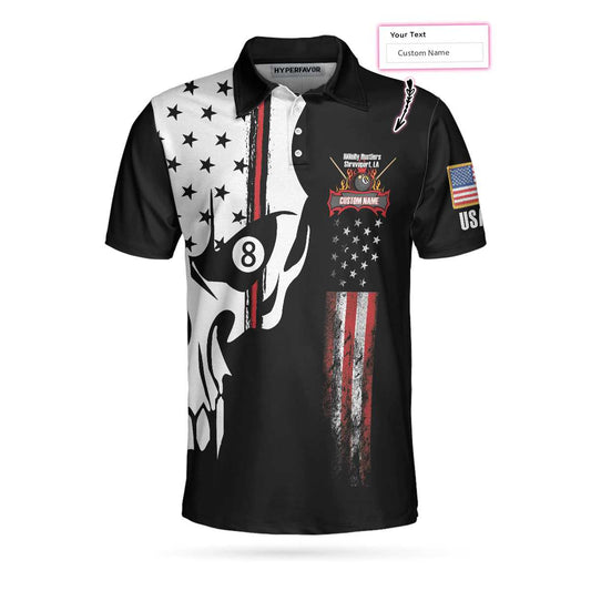 Personalized American Flag Skull Billiards Pool Men Polo Shirt, Hillbilly Hustlers Custom Polo Shirt, Best Gift For Billiards Lovers