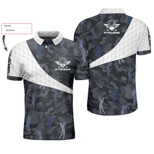 Personalized Golf Ball And Camo Pattern Men Polo Shirt, Hitting Booms Camo Pattern Custom Polo Shirt, Best Golf Shirt For Men