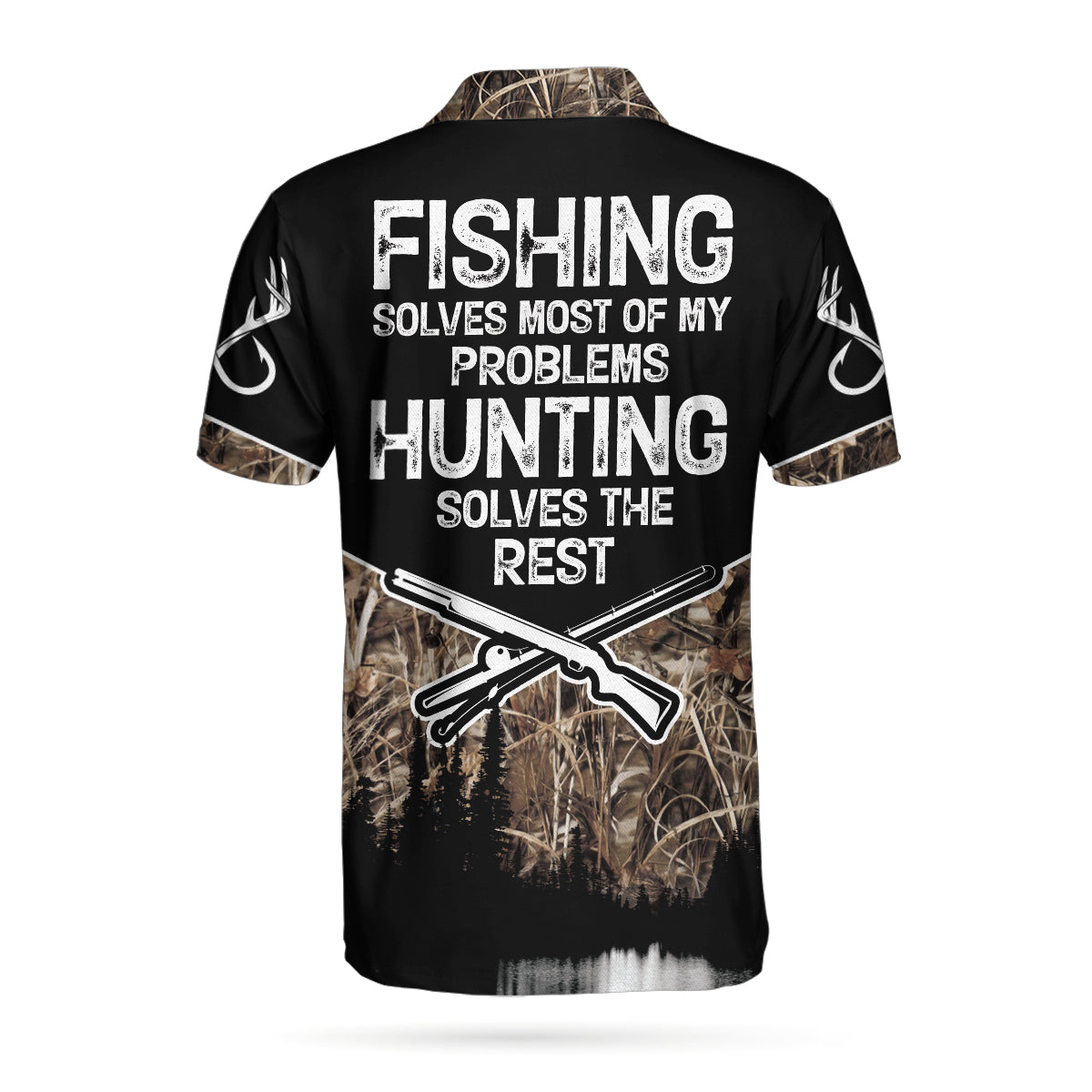 Skull Deer Hunter Hunting Men Polo Shirt, Fishing Solves Most My Probl -  Cerigifts