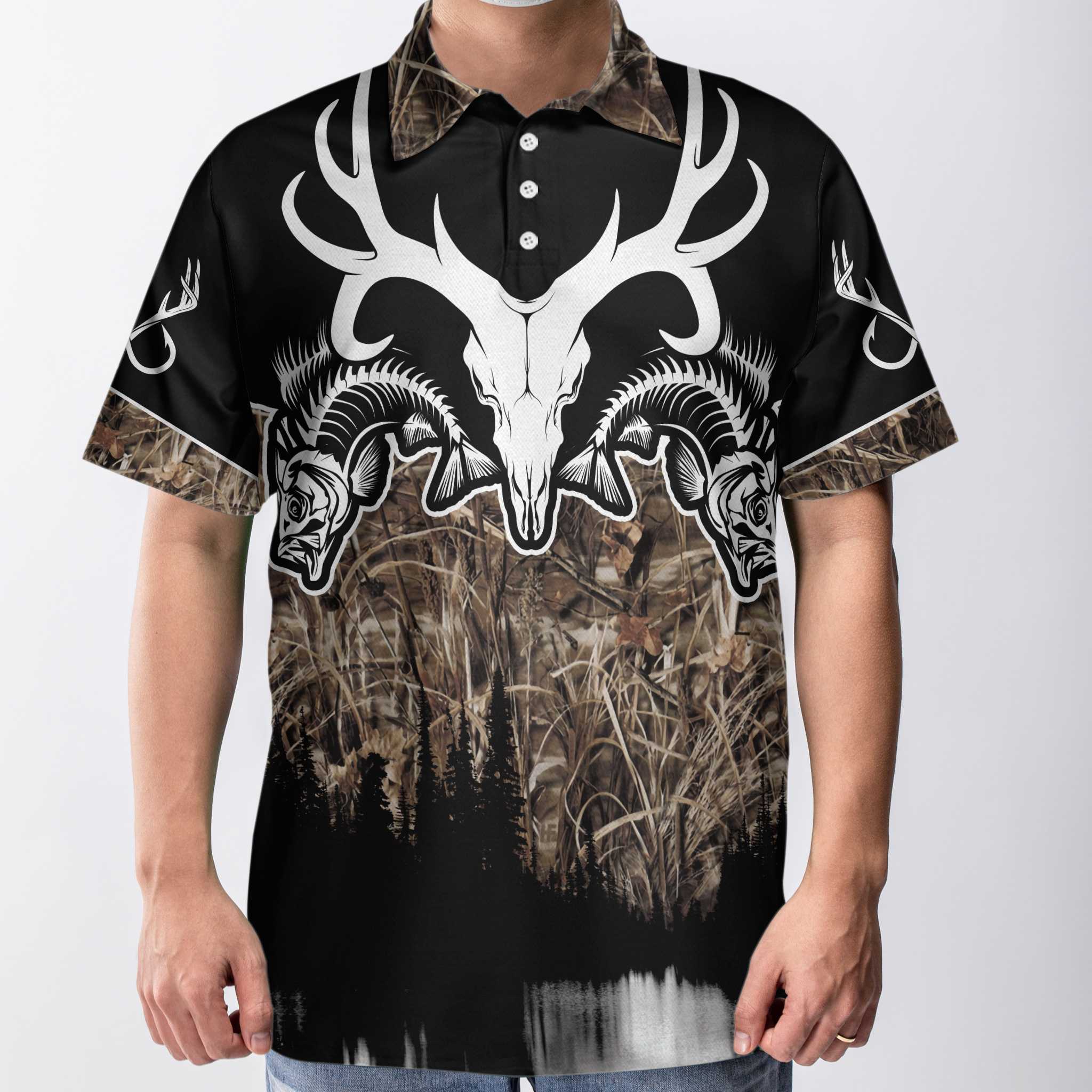 Skull Deer Hunter Hunting Men Polo Shirt, Fishing Solves Most My Probl -  Cerigifts