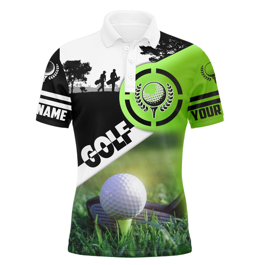Golf Men Polo Shirt - Golf Balls, Custom Name Green Apparel - Personalized Gift For Golf Lover, Men, Husband, Team, Boyfriend