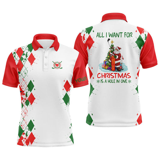 Golf Men Polo Shirt - Funny Santa Golfer Custom Name Apparel - Personalized Gift For Golf Lover, Team - All I Want For Christmas Is A Hole In One