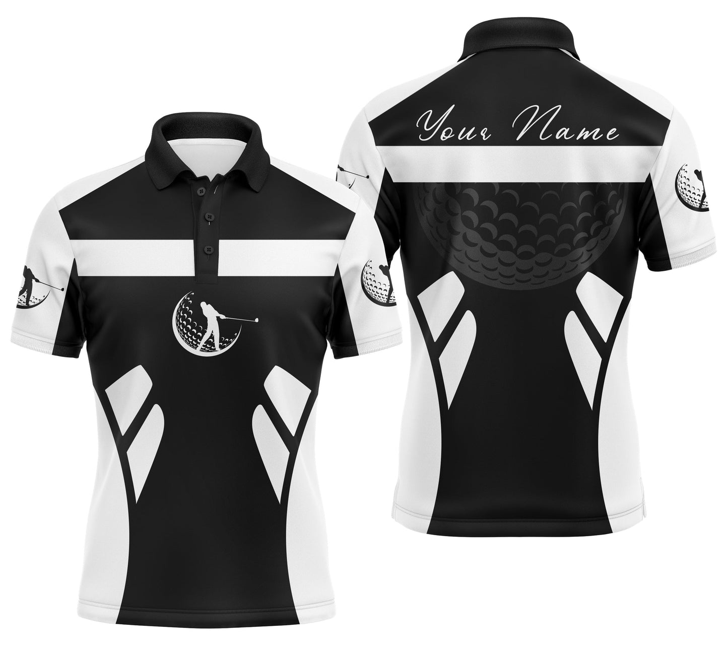 Golf Men Polo Shirt - Custom Name Black White Apparel - Personalized Gift For Golf Lover, Male, Husband, Team, Best Father's day