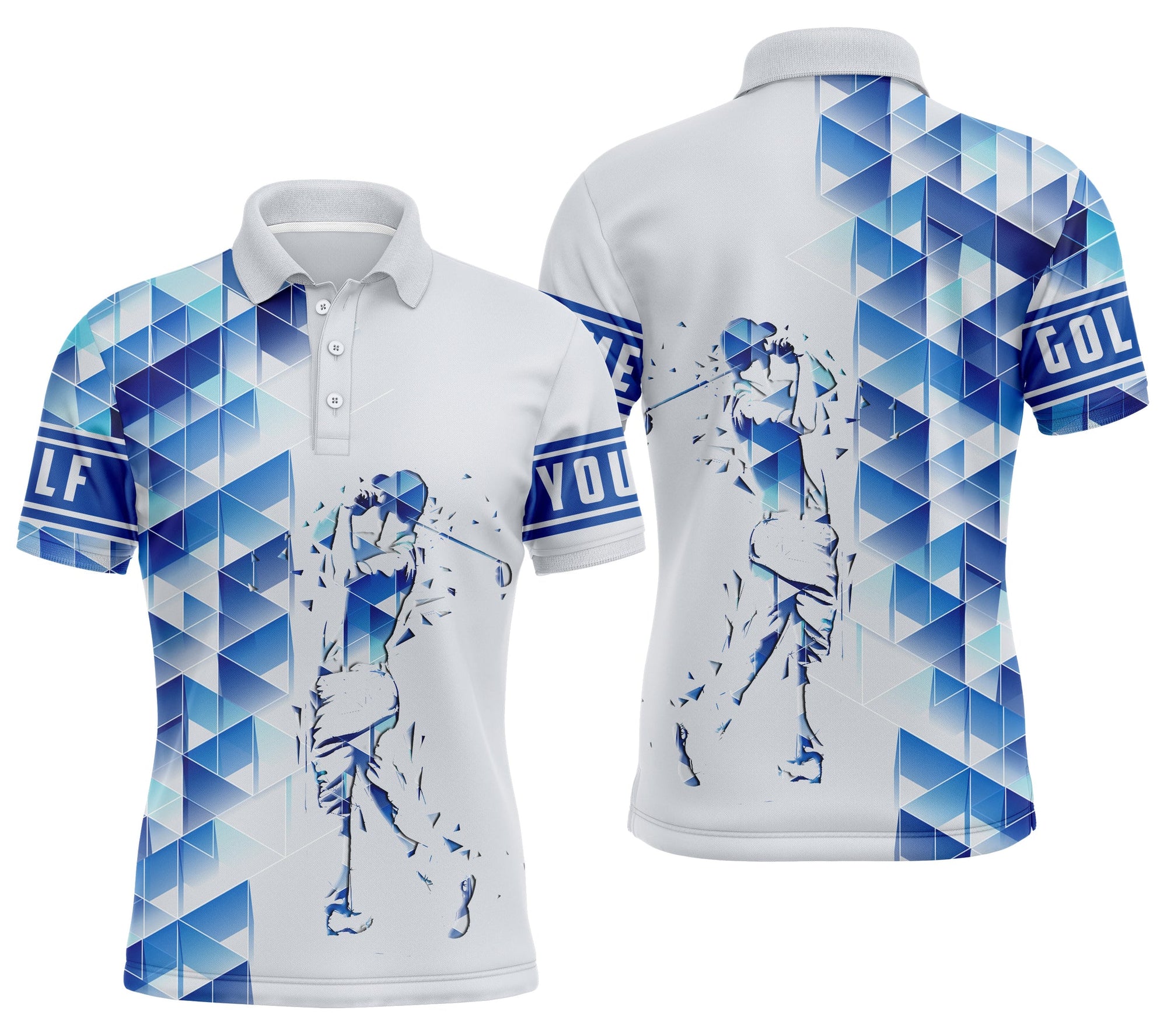 Golf Custom Name Men Polo Shirt - Blue Diamond Pattern Men Golfing Apparel - Personalized Best Gift For Golf Lover, Team, Golfer
