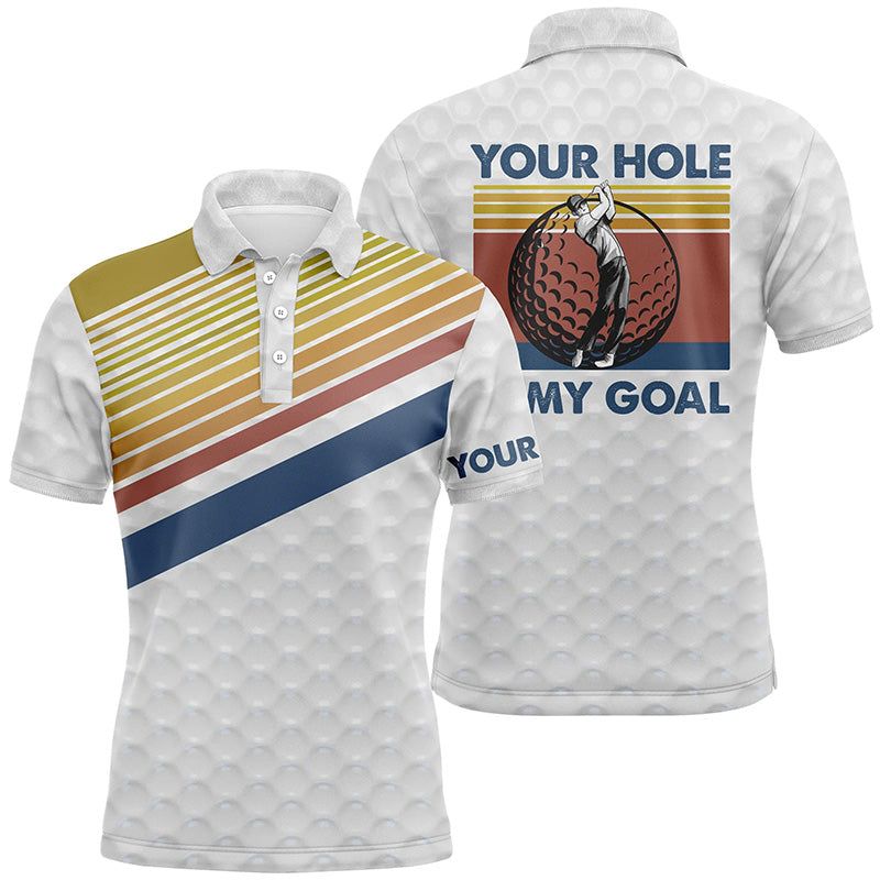 Golf Men Polo Shirt - Custom Name Vintage Golf Balls Skin Apparel - Personalized Gift For Golf Lover, Team, Husband, Men - Your Hole Is My Goal