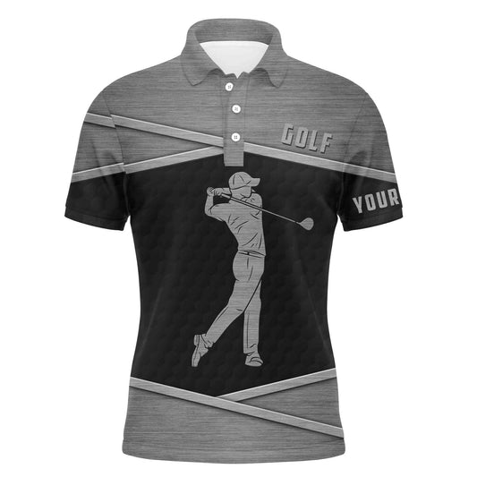 Golf Men Polo Shirt - Custom Name Black And Gray Apparel - Personalized Gift For Golf Lover, Men, Husband, Team, Boyfriend
