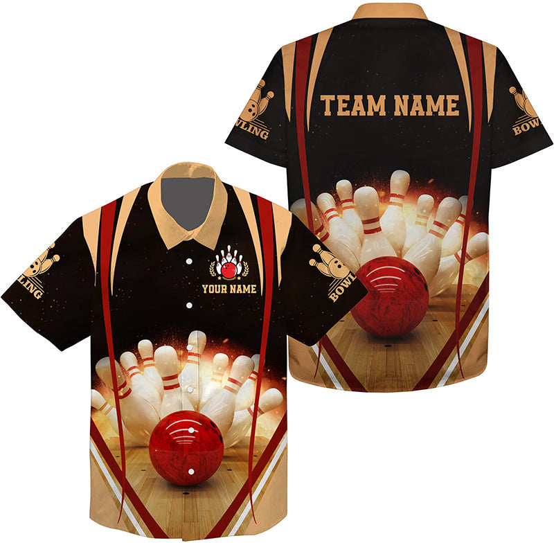 Flame Hawaiian Bowling Shirt, Personalized Team Bowlers Jersey