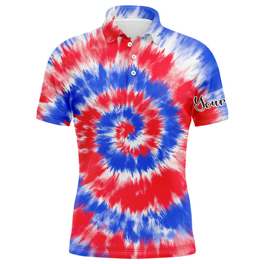 Red And Blue Tie Dye Background Custom Name Golf Men Polo Shirt - Personalized Gift For Golf Lover, Team, Golfer, Husband, Boyfriend