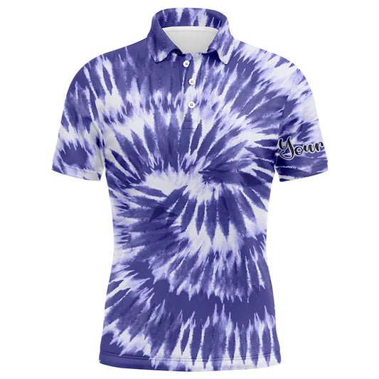 Golf Men Polo Shirt - Custom Name Violet Purple Tie Dye Background Apparel - Personalized Gift For Golf Lover, Male, Husband, Team Golf