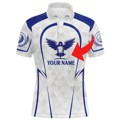 Golf Men Polo Shirt - Golf Clubs Custom Name And Logo Blue & White Apparel - Personalized Gift For Golf Lover, Team, Husband, Boyfriend, Men