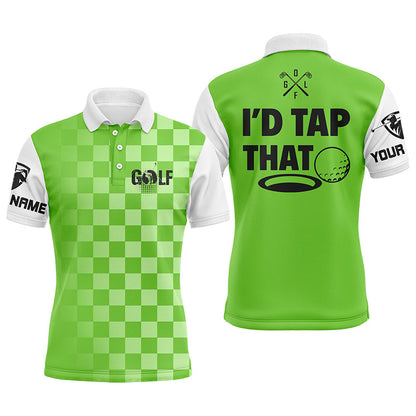 Golf Men Polo Shirt - Custom Name Gingham Pattern Apparel - Personalized Gift For Golf Lover, Team, Husband, Boyfriend, Men - I'd Tap That