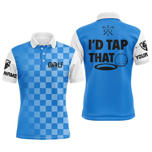 Golf Men Polo Shirt - Custom Name Gingham Pattern Apparel - Personalized Gift For Golf Lover, Team, Husband, Boyfriend, Men - I'd Tap That