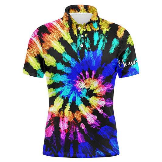 Golf Men Polo Shirt - Custom Name Tie Dye Pattern Apparel - Personalized Gift For Golf Lover, Men, Husband, Team, Boyfriend