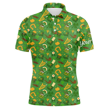 Golf Men Polo Shirt - Saint Patrick's Day Green Pattern Custom Name Apparel - Personalized Gift For Golf Lover, Men, Husband, Team, Boyfriend