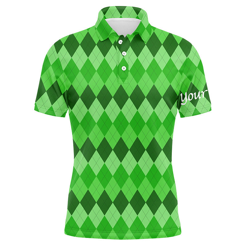 Golf Men Polo Shirt - Custom Name Green Argyle Pattern Apparel - Personalized Sports Gift For Golf Lover, Male, Husband, Team Golf, St Patrick's Day