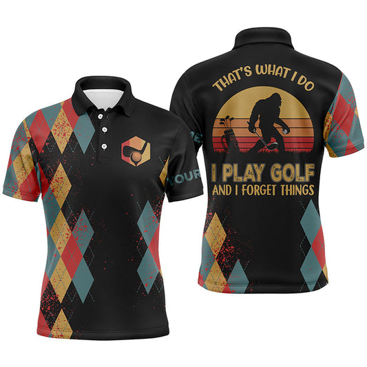 Bigfoot Golf Men Polo Shirt - Retro Sasquatch Custom Name Apparel - Personalized Gift For Golf Lover, Men -That's What I Do, Play Golf & Forget Things