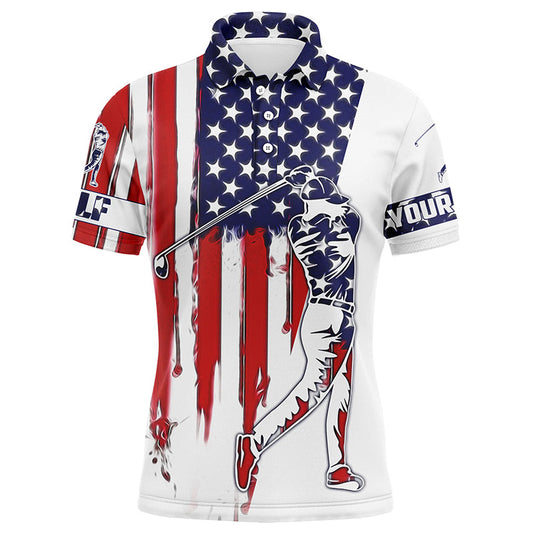 Golf Men Polo Shirt - American Flag Custom Name Apparel - Personalized Gift For Golf Lover, Team, Golfers, Patriotic, 4th July, Independence Day
