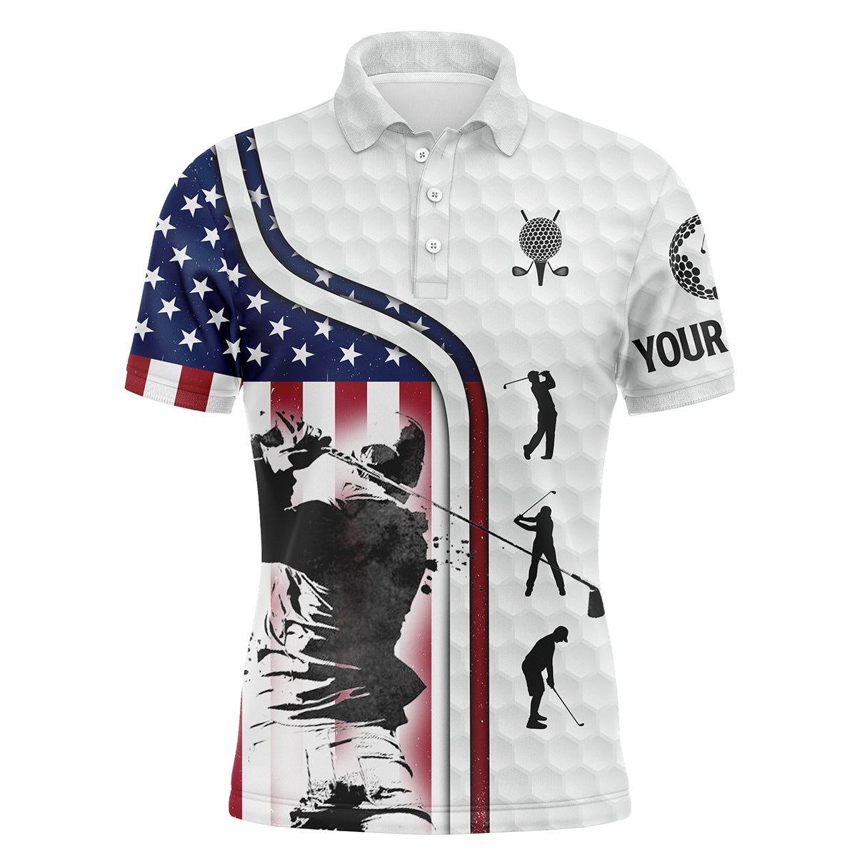 Golf Custom Name Men Polo Shirt - Red White Blue American Flag Patriotic 4th Of July Apparel - Personalized Best Gift For Golf Lover, Team, Golfer