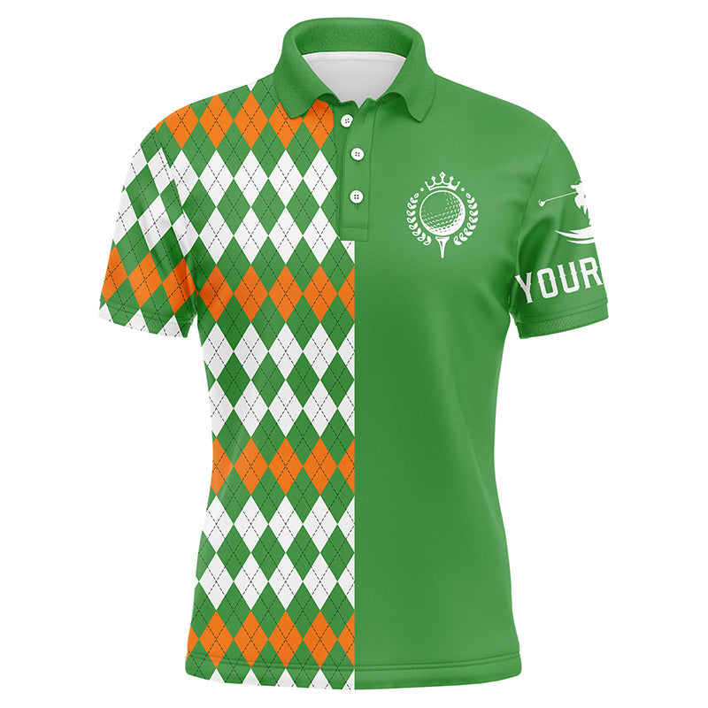 Golf Men Polo Shirt - St Patrick's Day Green Argyle Plaid Pattern Custom Name Apparel - Personalized Gift For Golf Lover, Team
