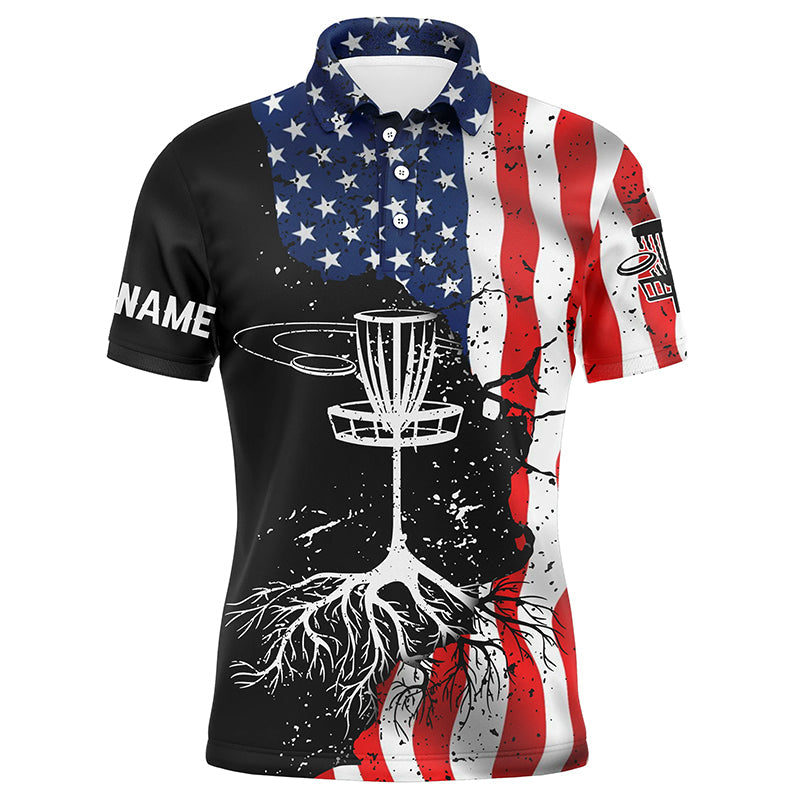 Disc Golf Men Polo Shirt - Custom Name Vintage American Flag Apparel - Personalized Gift For Disc Golf Lover, Team, Patriotic, 4th July