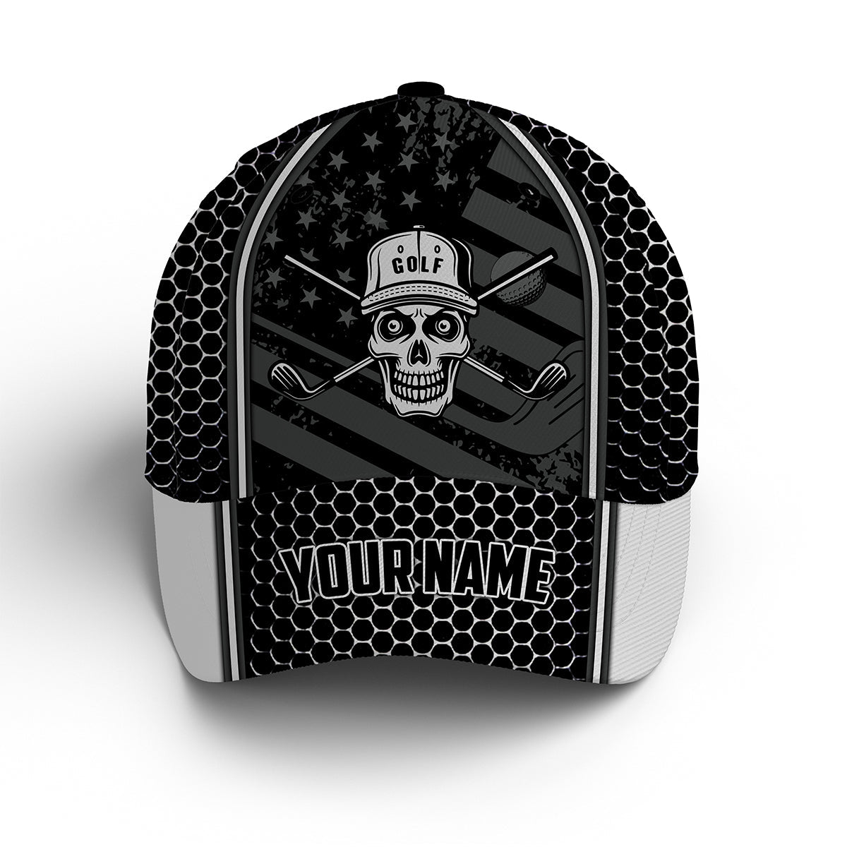 Golf Skull Cap Custom Name For Men And Women, Golf Lover Gifts, American Flag Golf Hats Gifts For Him, Golfer, Her, Friend