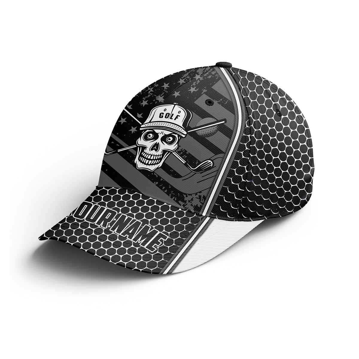 Golf Skull Cap Custom Name For Men And Women, Golf Lover Gifts, American Flag Golf Hats Gifts For Him, Golfer, Her, Friend