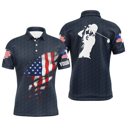 Golf Men Polo Shirt - Custom Name American Flag Apparel - Personalized Gift For Golf Lover, Men, Husband, Team, Patriotic, 4th July, Independent Day