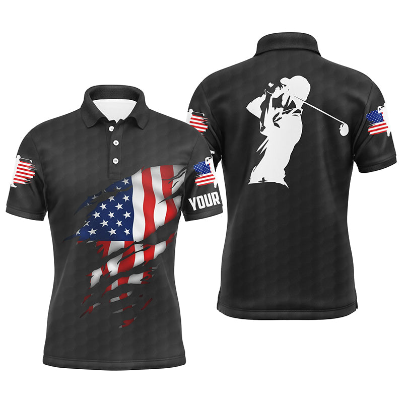 Golf Men Polo Shirt - Custom Name American Flag Apparel - Personalized Gift For Golf Lover, Men, Husband, Team, Patriotic, 4th July, Independent Day