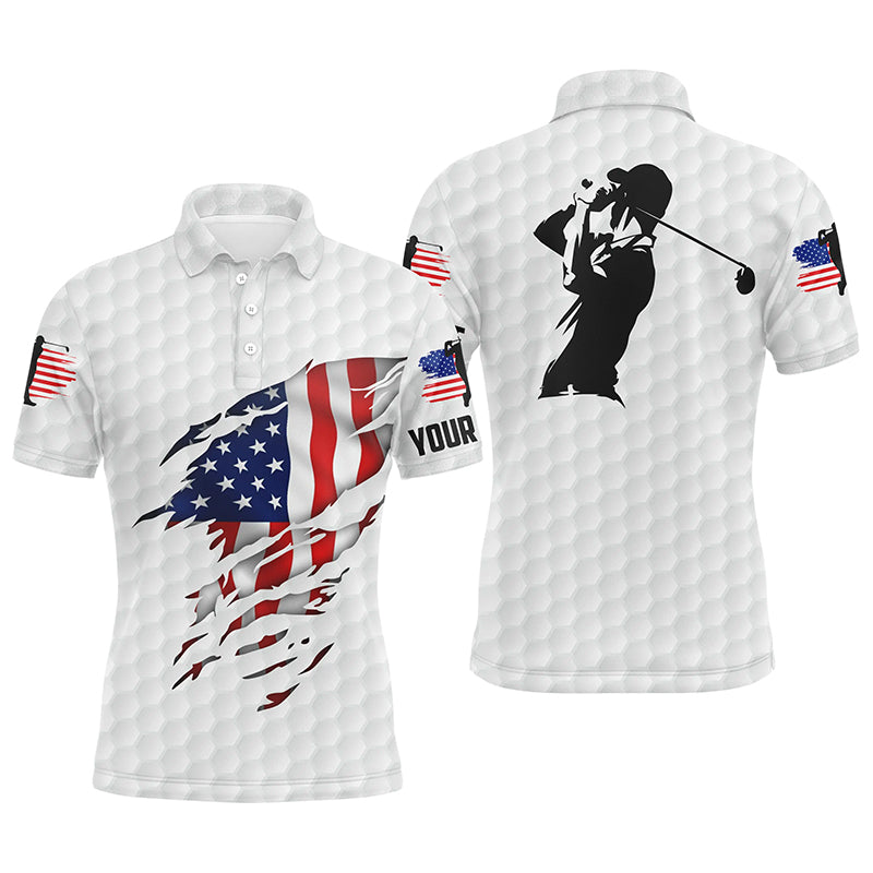Golf Men Polo Shirt - Custom Name American Flag Apparel - Personalized Gift For Golf Lover, Men, Husband, Team, Patriotic, 4th July, Independent Day